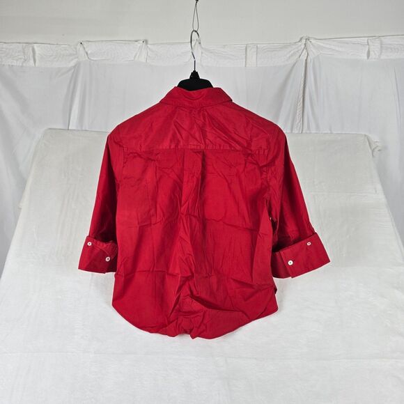 Madewell Poplin Easy Y-Neck Button-Up Shirt Red Women Sm 100% Cotton Relaxed Fit - Picture 5 of 13